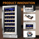 15 Inch Wine Fridge 32 Bottles Wine Cooler Refrigerator Undercounter Wine Fridge with Glass Door, LED Light, Removable Wooden Shelves, Built-in or Freestanding Wine Refrigerator for Home Office Bar by CozyNest Decor