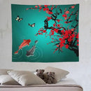 Houselerax Japanese Koi Fish Tapestry, Cherry Blossoms Asian Oriental Green Teal Floral Branch Koi Fish Carp Tapestries Wall Hanging for Bedroom Living Room Office Decor 60"x50" by CozyNest Decor