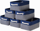 TcaFmac Small Storage Baskets [6 Pack] - Navy Blue Rectangular Storage Bins with Blue Stripes by TinyTreasures Baby Boutique