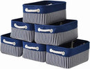 TcaFmac Small Storage Baskets [6 Pack] - Navy Blue Rectangular Storage Bins with Blue Stripes by CozyNest Decor