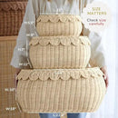 BEBE BASK Large Scalloped Basket Set Of 3 - Hand-Woven & Award-Winning Scallop Basket - XL - Extra Large for Blankets 22 x 16 x 10 In - Elegant Wicker With Scalloped Edge Lid (Natural) by GreenHaven Gardens