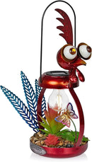 Alpine Corporation LYT286SLR-HH Solar-Powered Metal Rooster w/Garden Enclosed LED Light Decor, Solar Patio Decor, 16''H, Red by GreenHaven Gardens