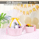 Small Cute Empty Gift Basket Little Woven Rope Organizer Baskets for Baby Shower Gifting, Makeup Brushes Holder, Bathroom- Decorative Vanity Storage Bins - 2 Pack, Pre-Shaped, Pastel Pink by TinyTreasures Baby Boutique