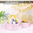Empty Gift Basket – SweetMemo Mini Woven Rope Organizer Baskets for Gifting, Baby Shower, Desk, Makeup Brushes, Bathroom, Shelves – Small Decorative Storage Bin with Gift Bag & Ribbon – Blush Pink by CozyNest Decor