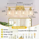 4-Light Vanity Lights with Clear Glass Shades, Brushed Gold Bathroom Light Fixtures Over Mirror, Modern Bathroom Wall Lamp for Mirror Living Room Cabinet Bedroom Porch by CozyNest Decor