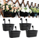 4 Pack Metal Hanging Planter for Outdoor Plants, 10 Inch Black Fence Planters Railing Pots for Garden Patio Balcony Decor, Flower Bucket with Detachable Hooks (Black, 4Pcs) by CozyNest Decor