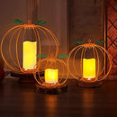 Halloween Metal Pumpkin Candle Holder, 3 Pcs Light up Orange Pumpkin Lantern with LED Flickering Yellow Candle Lights Build in Timer for Thanksgiving Halloween Harvest Fall Home Decor by CozyNest Decor