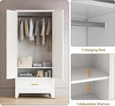 71'' Farmhouse Metal Wardrobe Cabinet with Hanging Rod, 2 Barn Door Wardrobe Closet with Adjustable Shelves,Drawer,for Dining Room,Bedroom,Living Room, Cloak Room,Office (White) by CozyNest Decor