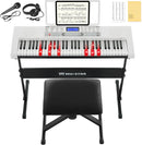 61 Key Piano Keyboard, Electric Keyboard Piano with Light-Up Keys, 255 Tones/Rhythms, Smart Learning System, Headphone, Microphone, Keyboard Stand, Stool, Stickers, Piano Keyboard Set for Beginners by TinyTreasures Baby Boutique