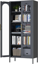 71" Tall Display Cabinet, 5-Tier Bookshelf with Doors & Adjustable Shelf, Modern Storage Cabinets Ideal for Book, Wine, Collectibles, Free Standing Bookcase for Home, Office, Living Room by CozyNest Decor