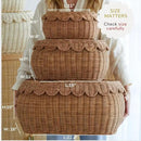 BEBE BASK Large Scalloped Basket Set Of 3 - Hand-Woven & Award-Winning Scallop Basket - XL - Extra Large for Blankets 22 x 16 x 10 In - Elegant Wicker With Scalloped Edge Lid (Mocca) by GreenHaven Gardens