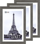 VCK 11x17 Picture Frame 3 Pack, Gray Solid Wood Poster Picture Frame, Exclusive Wood Grain, Wall Mounting Hanging by CozyNest Decor
