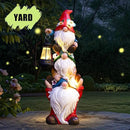 17 in Large Garden Gnome Statue with Solar Lights Sculptures Funny Triple Big Gnome Outdoor Patio Lawn Yard Balcony Garden Home Decor Gifts for Women Mom by CozyNest Decor