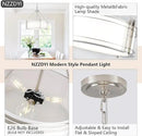 16.3''Drum Chandelier 3-Light Brushed Nickel Modern White Fabric Chandeliers Adjustable Drum Pendant Light for Dining Room Kitchen Island Hallway Living Bedroom by CozyNest Decor