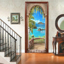 3D Door Stickers Murals - Landscape - Peel and Stick - Waterproof & Washable - Matt Finish - Tropical Style - White - 35.4" x 78.7" - 2 PARTS by GreenHaven Gardens