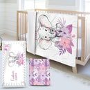 Custom Name Crib Bedding Set - Elephant Theme, Personalized Purple FlowerNursery Bedding 3-Piece Set– Soft Blanket, Fitted Sheet, Changing Pad Cover – for Newborns Girls Nursery Gifts by TinyTreasures Baby Boutique