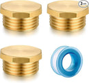 3/4" GHT Male Brass Pipe Plug Outer Garden Hose Male Threaded End Cap Plug Garden Irrigation Pipe Fittings Water Tubing Stopper （3 PCS） by GreenHaven Gardens