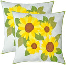 Embroidered Decorative Throw Pillow Cover, 18"x18" Set of 2, Farmhouse Pillowcase Yellow Sunflower Knit Pattern Cotton Canvas Cushion Case Square Floral Pillow Case for Sofa Couch Bed Living Room by CozyNest Decor