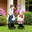Porch Goose Statue Outfits Large Garden Sculpture Cement Home Outdoor Decorations Lawn Resin Big Duck Figurine Outside Yard Concrete Geese Decor Farmhouse Duckling Couple Dress Up by CozyNest Decor