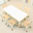 Children's Table and Chair Set Suitable for Boys and Girls Age 2-12 Height Adjustable Table top Can be Painted with 6 Seats Suitable for Family Learning Daily use (Wood Color) by CozyNest Decor