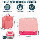 Bento Lunch Box for Kids with 8oz Soup Thermo&Lunch Bag, Leak-Proof Lunch Food Containers with 4 Compartment, Hot Food Insulated Food Jar for Kids School (Pink) by TinyTreasures Baby Boutique