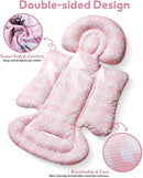 Infant Car Seat Insert, Enlarged Head Support for Baby Carseat, Reversible Newborn Insert with 3 Strap Covers, 2-in-1 Baby Car Seat Cushion for Stroller, Swing, Bouncer, Rocker - Pink Floral by TinyTreasures Baby Boutique