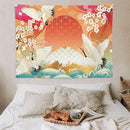 HZOHNAGO Japanese Tapestry Cherry Blossom Crane Sea Wave Fuji Mountain Red Sun Pattern Printed Wall Tapestry Painting Wall Hanging for Bedroom Living Room Dorm 80" W x 60" H by CozyNest Decor