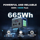 Portable Power Station 600W 665.6Wh LiFePO4 Battery Backup Solar Generator with 2x 600W AC Outlets(Surge 1800W),LED Lights,Music Player&UPS Function for Home,RV,Campinp by TinyTreasures Baby Boutique