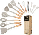 Kitchen Utensils Set, 13PCS Silicone Cooking Utensils, Heat Resistant Kitchen Utensil Spatula Set for Nonstick Cookware, Wooden Handles Kitchen Gadgets Tools Set by CozyNest Decor