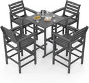 5-Piece Bar Height Outdoor Table and Chairs Set, HDPE Wood Grain Patio Bar Table and Chairs with Heart Cutout Design, Weather-Resistant Bar Height Furniture for Deck, Porch, Pool (Grey) by GreenHaven Gardens