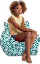 Posh Creations Structured Comfy Bean Bag Chair for Gaming, Reading, and Watching TV, Newport Chair, Canvas - Roses Mint by TinyTreasures Baby Boutique
