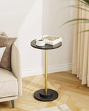 Masupu Drink Table, Round Side Table for Small Spaces, Pedestal Side Table, Small End Table with Metal Base, for Living Room, Bedroom, Bathroom, Black Gold by CozyNest Decor