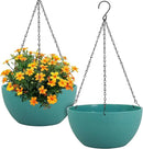 12 inch Large Hanging Planters for Indoor Outdoor Plants, 2 Pack Hanging Flower Plant Pots with Drainage Holes and Chain for Garden Porch, Plastic Hanging Baskets for House Plants, Blue Green by CozyNest Decor