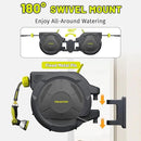 Retractable Garden Hose Reel 160Ft Extra Long, PHLEX PRO Heavy Duty Automatic Water Hose Reel Wall Mounted with 10 Pattern Nozzle, Any Length Lock, Slow Return System, 180°Swivel Bracket by GreenHaven Gardens