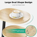 Side Table, Small End Table with Metal Frame, 3-Tier Bedside Tables, Round Side Tables for Living Room Bedroom Couch Bathroom, Oval, Modern Oak by CozyNest Decor