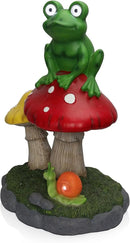Alpine Corporation ZEN390SLR-L Frog on Mushroom Statue with LED Lights, Solar-Powered LED Frog Garden Statue, 24" H, Green by GreenHaven Gardens