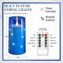 NURADA 3"x6"Flickering Flameless Candles: Built-in Star String 3D Wick Battery Operated LED Candles with Remote and Timer for Wedding Valentine's Day Decor, Blue 2 Pack by CozyNest Decor