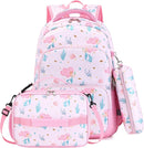 mygreen 3PCS Kids Backpack Set - Waterproof Bookbag with Lunch Box for Girls Ages 3-12, Adorable Cartoon Prints for School & Outdoor Use Light Pink Mermaid by TinyTreasures Baby Boutique
