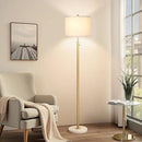 【Upgraded】Dimmable Gold Floor Lamps for Living Room, 11W LED Bulb Included, Modern Standing Lamp with Marble Base, Tall Pole Light with White Linen Shade for Bedroom Reading Office Corner Nursery by CozyNest Decor