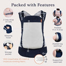 Beco Toddler Carrier - Breathable 3D Mesh Front-Carry & Backpack Style Carrier with Tall Supportive Back and Ergonomic Extra-Wide Seat for Children from 18months (20-60 lbs) - Navy by TinyTreasures Baby Boutique