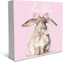 SRADMO Pink Coquette Bow Hello Bunny Wood Box Sign Desk Decor, Bunny Decorations, Easter Theme Wooden Block Box Sign Decoration for Home Office Shelf Table Decor by CozyNest Decor