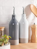 famiware Milkyway 16oz Ceramic Olive Oil Dispenser Bottle, Olive Oil and Vinegar Dispenser Bottle Set of 2 with Stainless Steel Pourers, Suitable for Storage Vinegar, Liquids, Light Gray and Dark Gray by CozyNest Decor