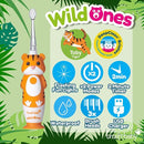 brush-baby WildOnes™ Rechargeable Kids Electric Toothbrush – Toby Tiger | Flashing Lights, 2-Min Timer, Waterproof, 3 Brush Heads | Toddler & Child Toothbrush Ages 0-10 | Soft Bristles by TinyTreasures Baby Boutique