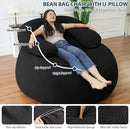HABUTWAY Bean Bag Chair with U-Shaped Pillow for Adult and Kids Big BeanBag Chair with Filling Ultra Soft Teddy Fleece Couch Chair with Washable Cover for Living Room Bedroom Office, Black & Black by CozyNest Decor