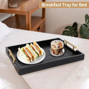 Coffee Table Trays - Large Ottoman Tray for Living Room - Wood Serving Trays with Handles(2 Sets) - Wooden Tray for Coffee Table, 4 Round Coasters Included, Black by CozyNest Decor