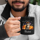 Personalized Exotic Shorthair Wearing Witch Hat Ceramic Cup, Exotic Shorthair Coffee Mugs Gift for Halloween, Custom Name Pet Cat with Pumpkins Halloween Cup, Cat Owner Black Mug 11oz 15oz by TinyTreasures Baby Boutique