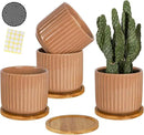 TAMAYKIM 5.25 Inch Ceramic Plant Pots with Drainage Holes and Saucers, Modern Flower Pots with Trays for Indoor Planters, Snake Plant, Succulent, Cactus and Herbs, Red, Set of 4 by GreenHaven Gardens