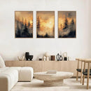 HLNIUC Golden Sunshine Forest Framed Canvas Wall Art,Foggy Forest Pine Tree Wall Decor,Large Sunset Landscape Art Print,Natural Misty Mountain Forest Wall Painting for Living Room,Bedroom - 16”x24”x3 by CozyNest Decor