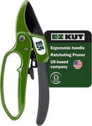 EZ Kut Heavy Duty Pruning Shears Green - with Ratcheting Action Great Garden Hand Tool Clippers Gardening pruners arthritis tools Ratcheting Anvil Hand Pruner Pruning Shears Heavy Duty Since 1988 by GreenHaven Gardens