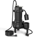 1HP Sewage/Effluent Pump Submersible, 115V 5600 GPH Cast Iron Pump with Automatic Tethered Float Switch, Sump Pump for Sump Basin, Basement, Residential Sewage, 2'' NPT Discharge by GreenHaven Gardens